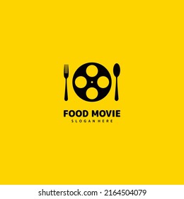 diseño de logotipo de alimentos de película, rollo de película con cuchara y logotipo de tenedor plantilla de icono