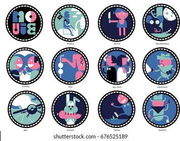 movie genre elements, vector icons
