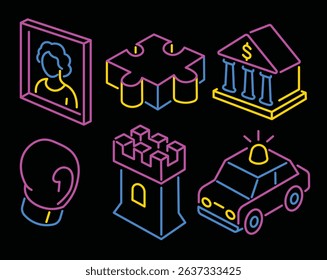 Movie Genre Neon Style Icons
