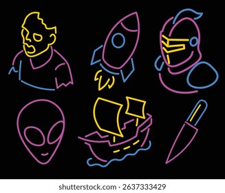 Movie Genre Neon Style Icons