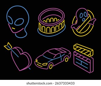 Movie Genre Neon Style Icons