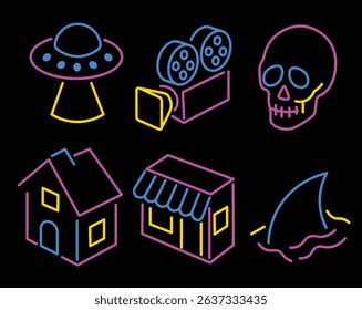 Movie Genre Neon Style Icons