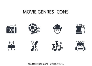 movie genres thin line icons. Vector illustration isolated on white. Editable stroke.