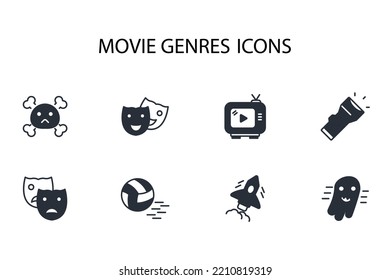 movie genres thin line icons. Vector illustration isolated on white. Editable stroke.