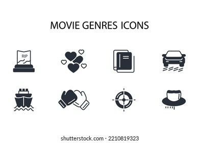 movie genres thin line icons. Vector illustration isolated on white. Editable stroke.