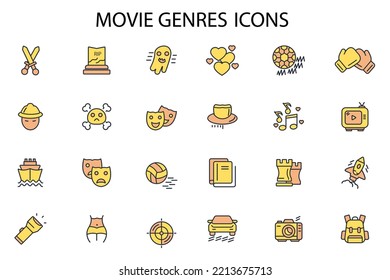 movie genres thin line icons. Vector illustration isolated on white. Editable stroke.