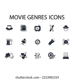 movie genres thin line icons. Vector illustration isolated on white. Editable stroke.