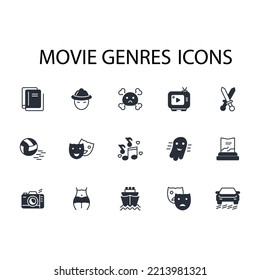 movie genres thin line icons. Vector illustration isolated on white. Editable stroke.