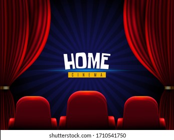 Movie at home. Curtains and cinema seats