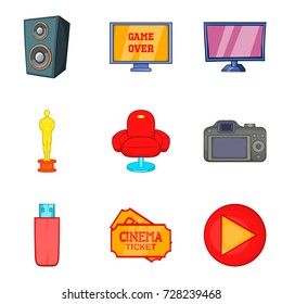 Movie house icons set. Cartoon set of 9 movie house vector icons for web isolated on white background