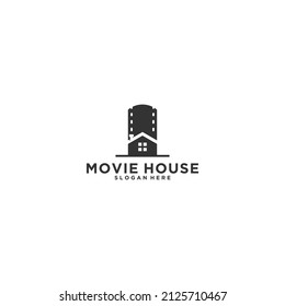 movie house logo depicting a film studio inside the house