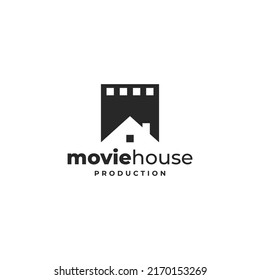 The movie house logo design is a combination of the roof of the house and the filmstrip. Suitable for the film production studio industry