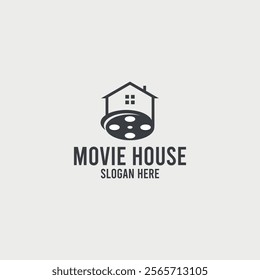 Movie House Logo Design. Music Studio, Recording, Cinema, Camera, Strip. Vector illustration.