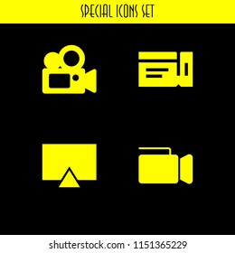 movie icon. 4 movie set with ticket, tv, video camera and film vector icons for web and mobile app