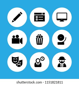 movie icon. 9 movie set with director, spy, tv and music and multimedia vector icons for web and mobile app
