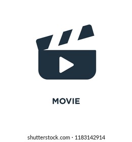 Movie icon. Black filled vector illustration. Movie symbol on white background. Can be used in web and mobile.