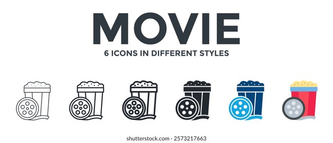 Movie Icon In Different Style Vector Illustration. Designed In Thin Line, Regular Line, Bold Line, Glyph, Color Fill, And Flat Style Can Be Used For Web