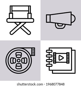 Movie Icon, Film Making Icon, Movie Script Icon, With Line Icon Style Suitable For Commercial Film Production