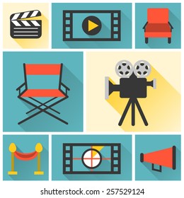 Movie icon retro set flat style for web and mobile applications set 1