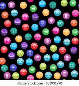 Movie icon series in color circles.  Seamless pattern. Background vector illustration.
