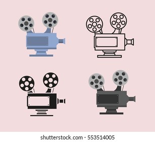 Movie icon set with cinema camera projector