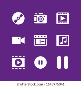 movie icon set with pause, camera and movie player vector icons for web and graphic design