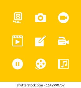 movie icon set. movie player, pause and compact disc vector icon for graphic design and web