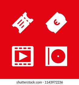movie icon set with movie player, ticket and compact disc vector icons for web and graphic design