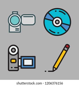 movie icon set. vector set about camcorder, edit and compact disc icons set.