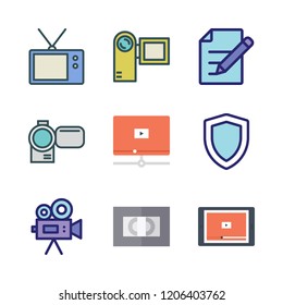movie icon set. vector set about edit, video player, video camera icon and videotape icons set.