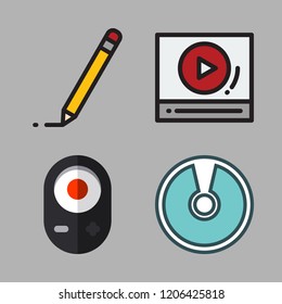 movie icon set. vector set about remote, compact disc, edit and video player icons set.
