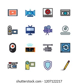 movie icon set. vector set about compact disc, video camera, edit and remote control icons set.