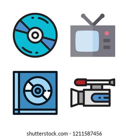 movie icon set. vector set about video camera, television and compact disc icons set.