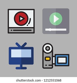movie icon set. vector set about video player, camcorder and television icons set.