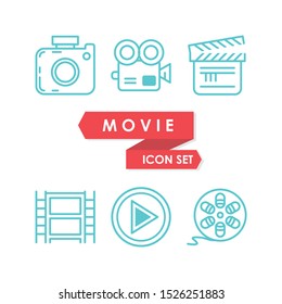 Movie icon set vector outline design, editable and simple icon for your element design