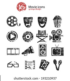 Movie icon set,black version,grunge vector