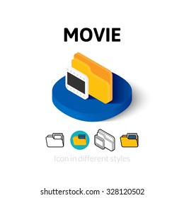 Movie icon, vector symbol in flat, outline and isometric style