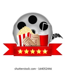 Movie Icon.items For Cinema Isolated On White Background.reel Of Film With Popcorn And A Drink On A White Background.vector