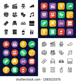 Movie Icons All in One Icons -Black & White-Color Flat Design-Thin Line- Set