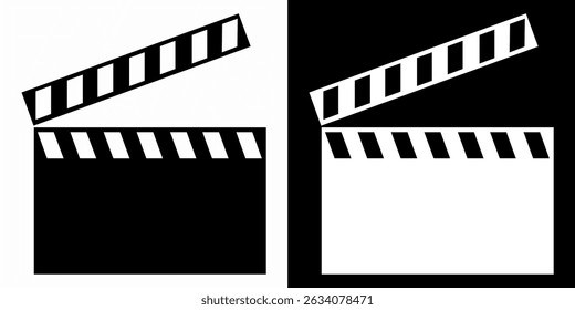 Movie icons. Black and White Vector Icons. Cinema Clapper and Play Button. Concept of Film Industry, Filmmaking and Video Production