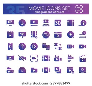 Movie Icons Bundle. Gradient flat icons style. Vector illustration