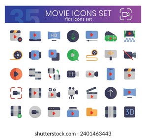 Movie Icons Bundle.Flat icons style. Vector illustration