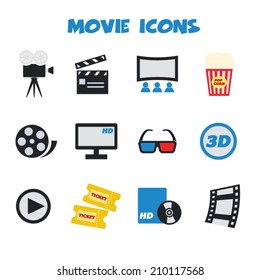 movie icons, color vector symbols