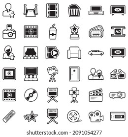 Movie Icons. Line With Fill Design. Vector Illustration.