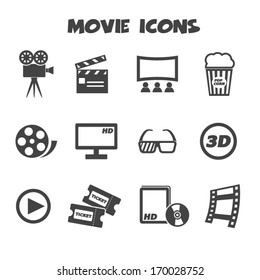 movie icons, mono vector symbols