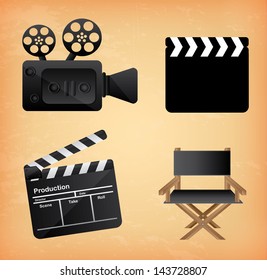 movie icons over vintage background vector illustration