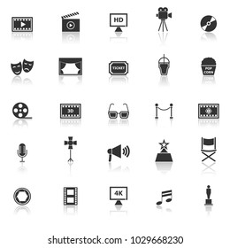 Movie icons with reflect on white background, stock vector