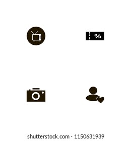 movie icons. sale ticket, camera, user favorite and tv vector icons set