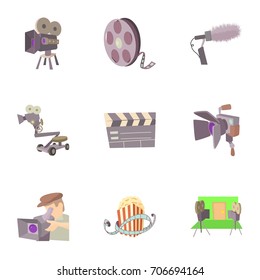 Movie icons set. Cartoon set of 9 movie vector icons for web isolated on white background