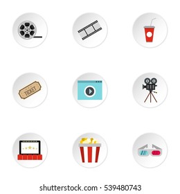 Movie icons set. Flat illustration of 9 movie vector icons for web